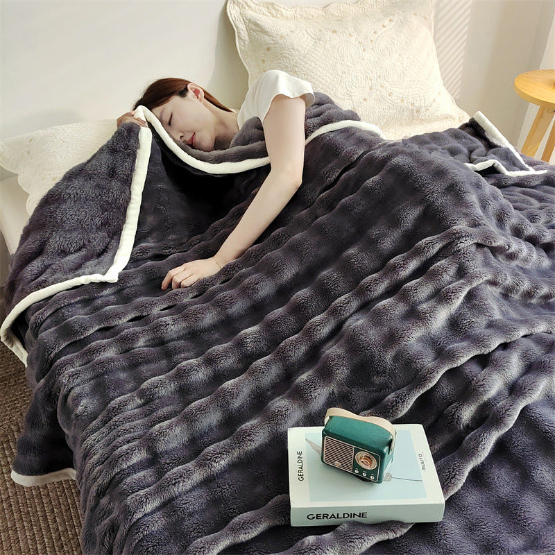 Fluffy milk fiber fleece throw blanket, extra thick