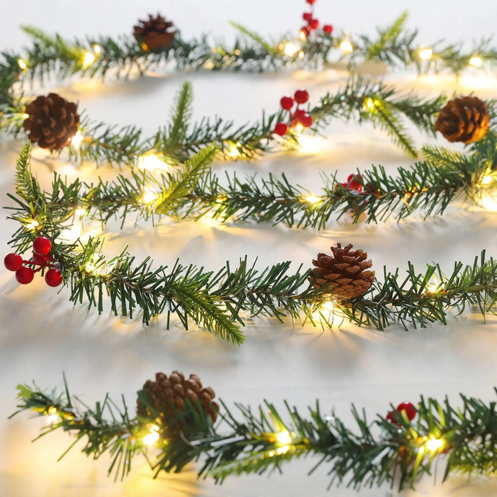 Christmas garlands and wreaths with lighting