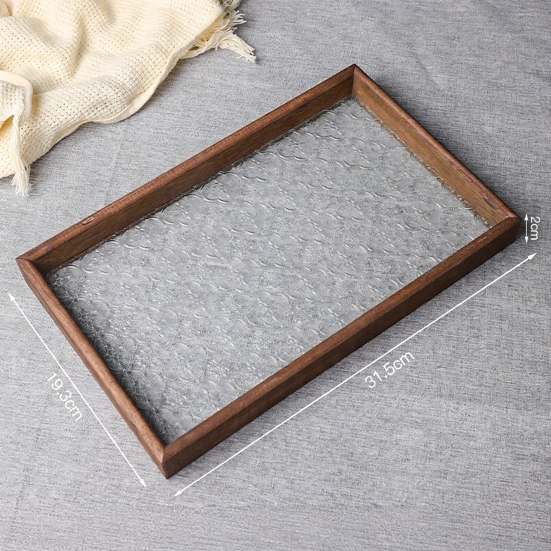 Wood glass tray with hawthorn pattern, European