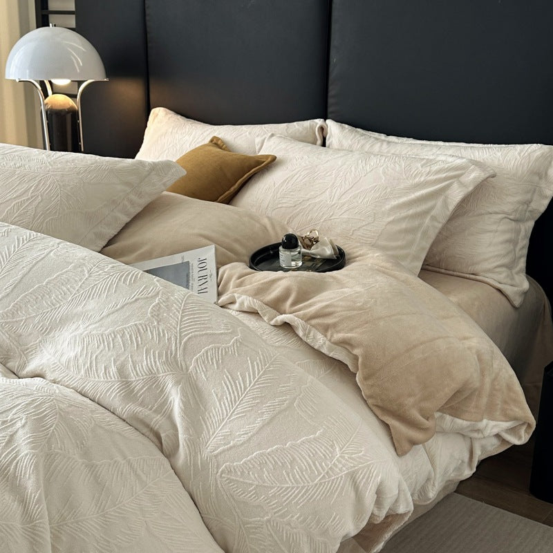Milk fiber bedding set, 3D embossing, winter