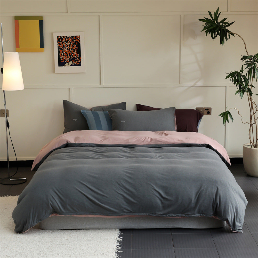 Knitted cotton bedding set, 4-piece, warming, double-sided