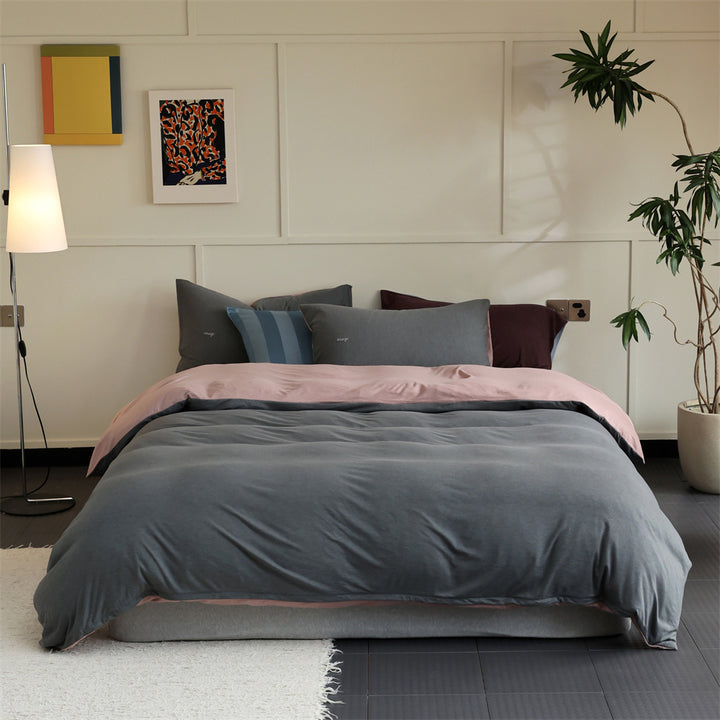 Knitted cotton bedding set, 4-piece, warming, double-sided