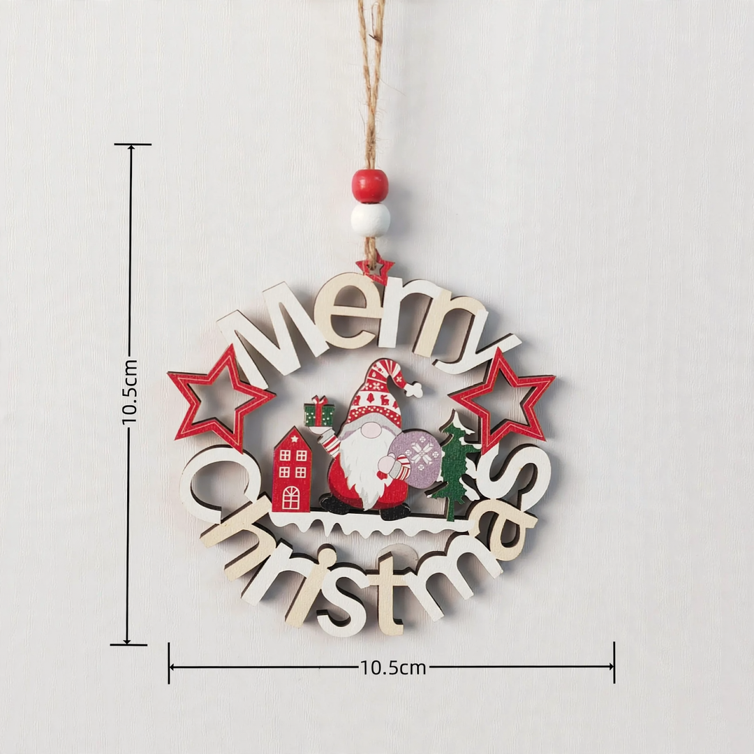 Decorative gnome wooden pendant with Christmas motifs