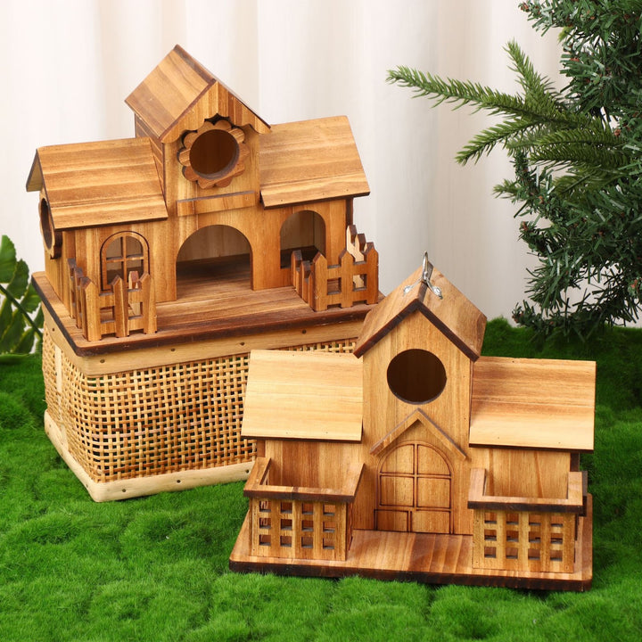 Hanging birdhouse made of pine wood
