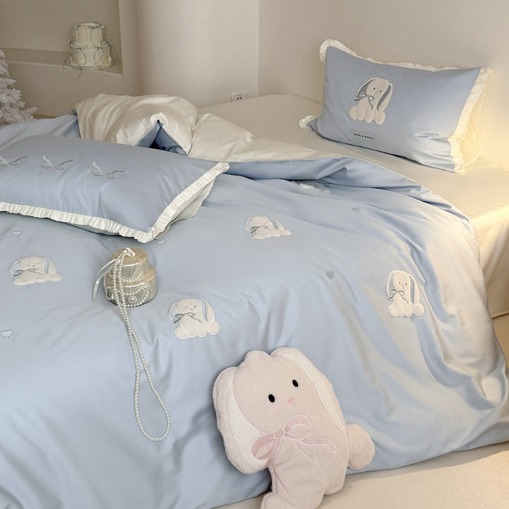 Cotton bedding set, 4-piece, rabbit motif