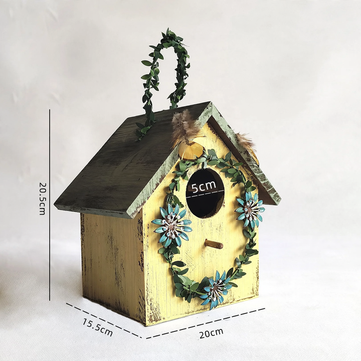 Pine wood birdhouse for wall mounting