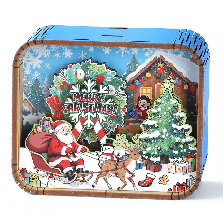 Decorative wooden music box with Christmas motif