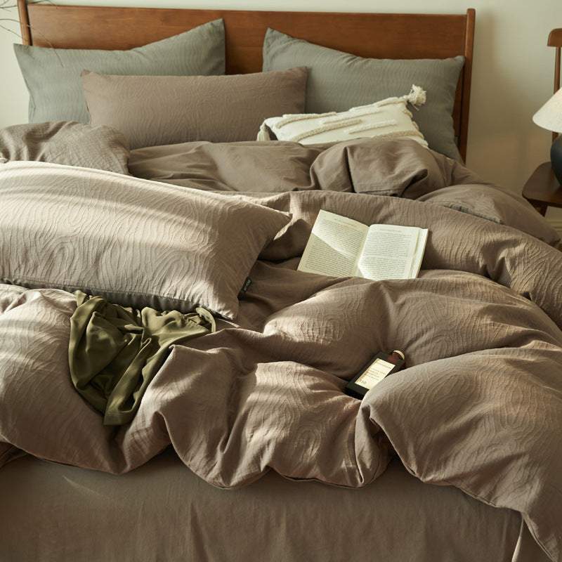 Cotton bedding set, textured pattern, washed