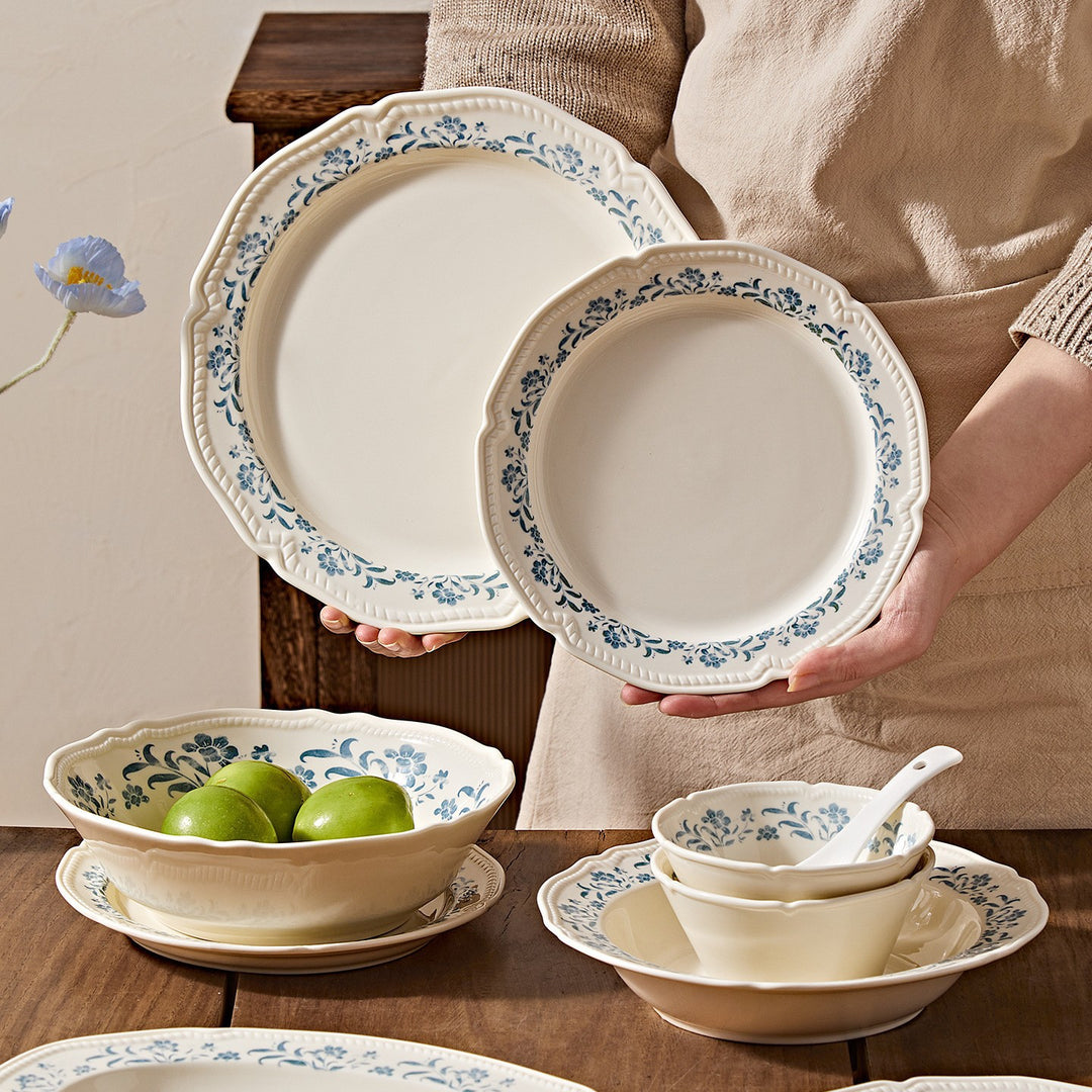Ceramic dish set, floral pattern, Japanese style