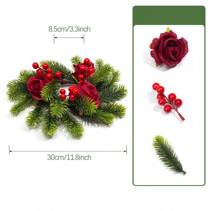 Christmas candle wreath with pine needles and berries