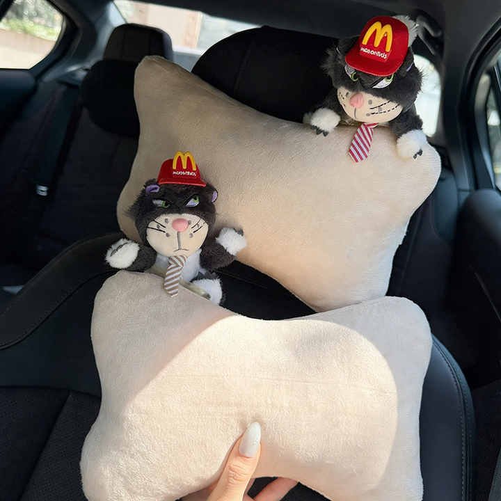 Car pillow cat design, plush, cartoon