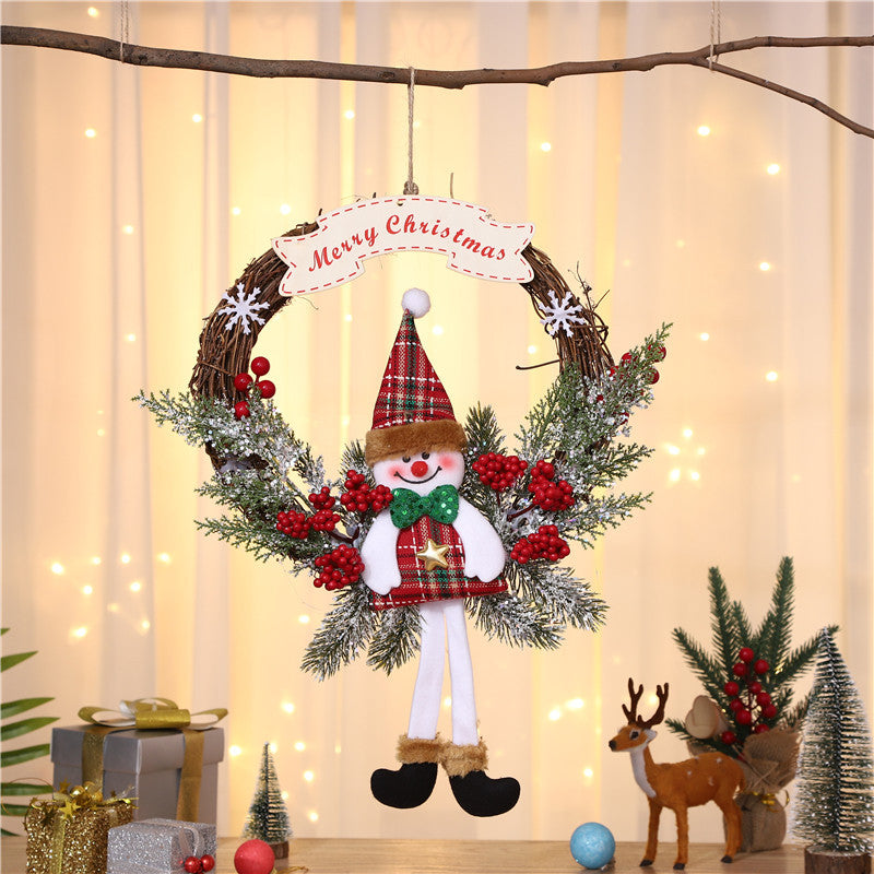 Christmas wreath with cartoon figure and branch look