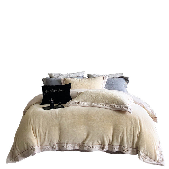 Luxurious winter bedding set, fur appearance, embroidered