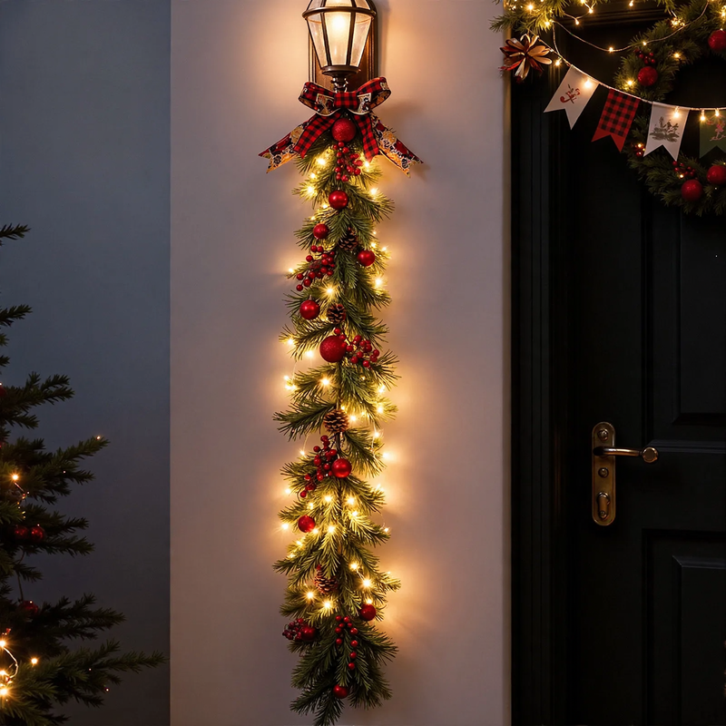 Decorative Christmas wreath with pine needles and pine branches
