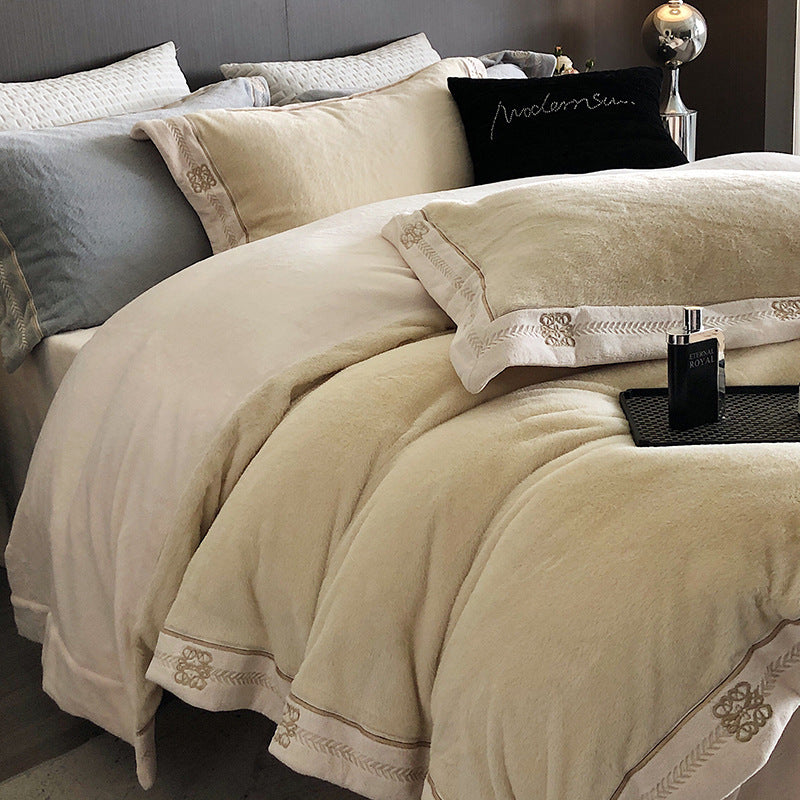 Luxurious winter bedding set, fur appearance, embroidered