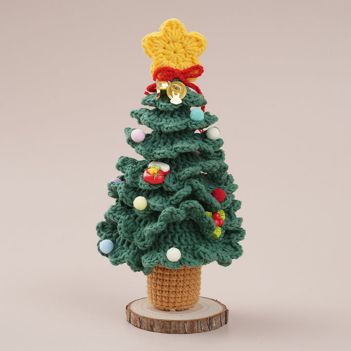 Handcrafted crocheted Christmas tree potted plant