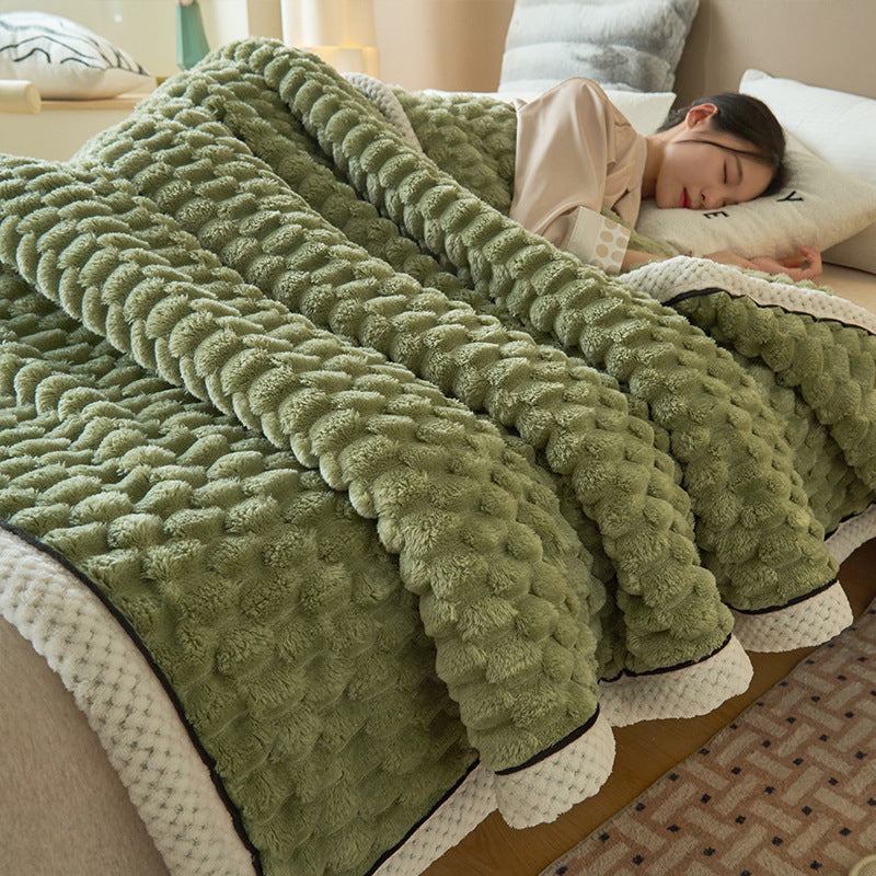 Soft coral fleece blanket with lamb fleece look