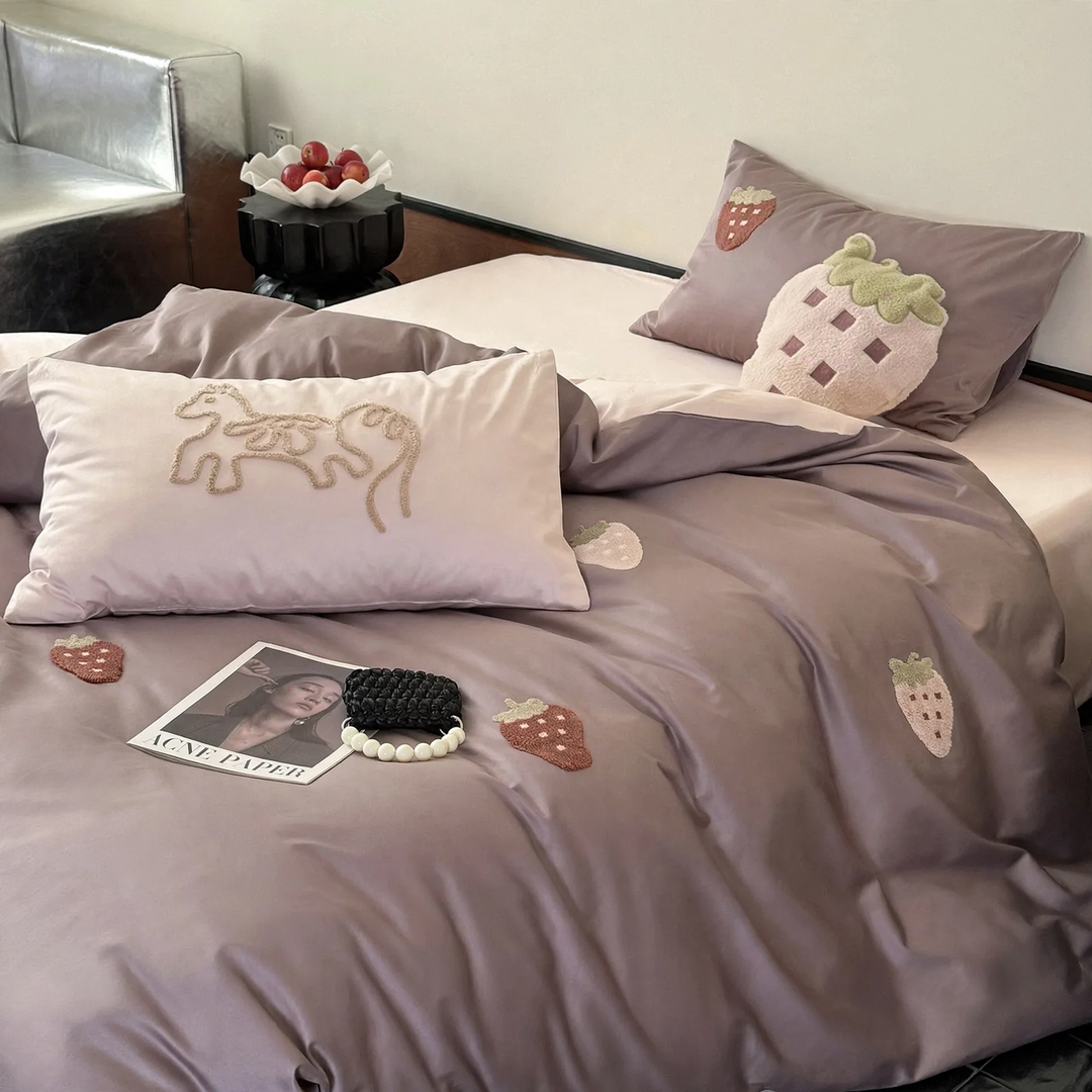 Cotton bedding set, 100 thread count, embroidered