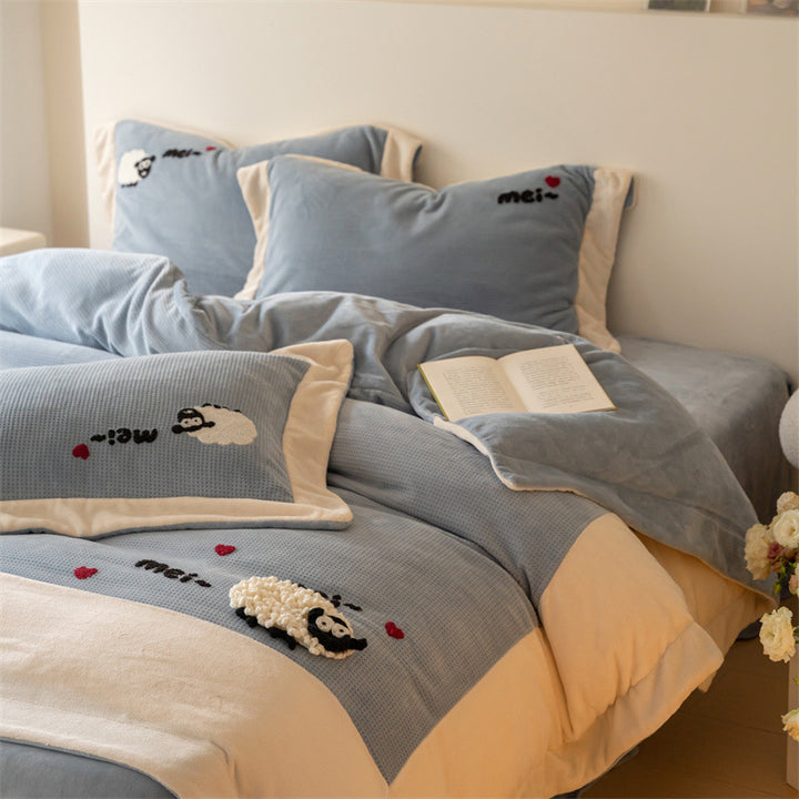 Milk fiber fleece bedding set, waffle texture, 4-piece