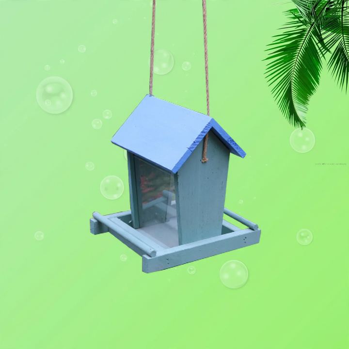 Wooden bird feeder house for hanging