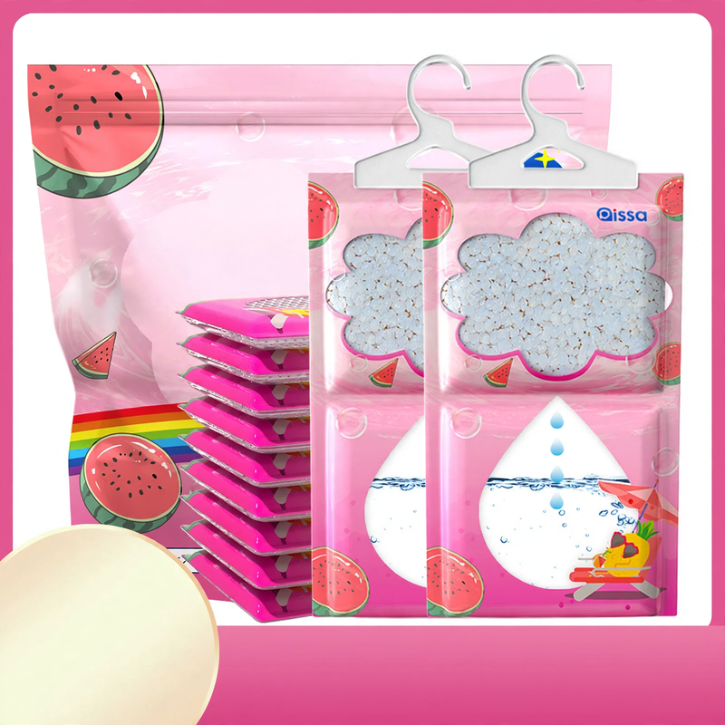 Hanging dehumidifying bags for wardrobes