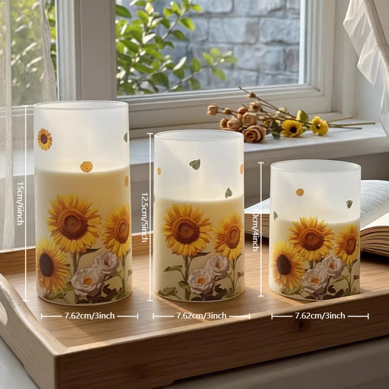 LED Candle Set with Sunflower Design