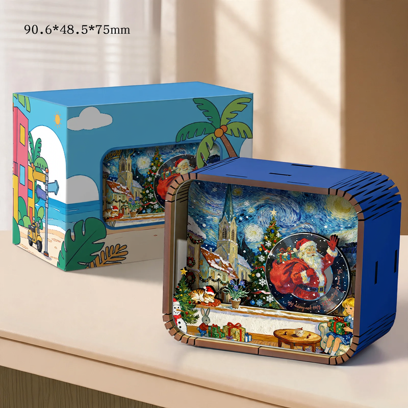 Decorative wooden music box with Christmas motif