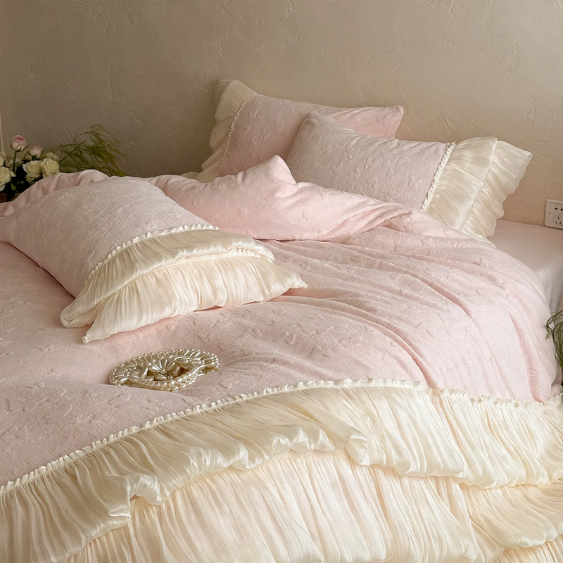 Milk fiber bedding with lace edge, 4-piece
