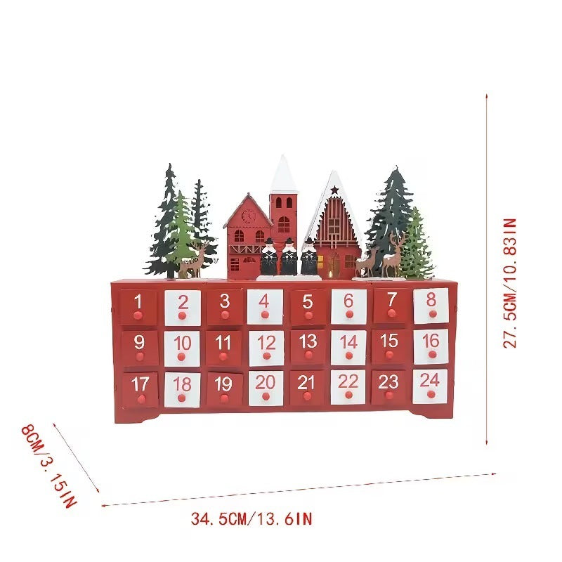 Wooden Christmas Advent Calendar, 24 Compartments