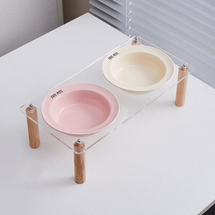 Ceramic double bowl with elevated stand
