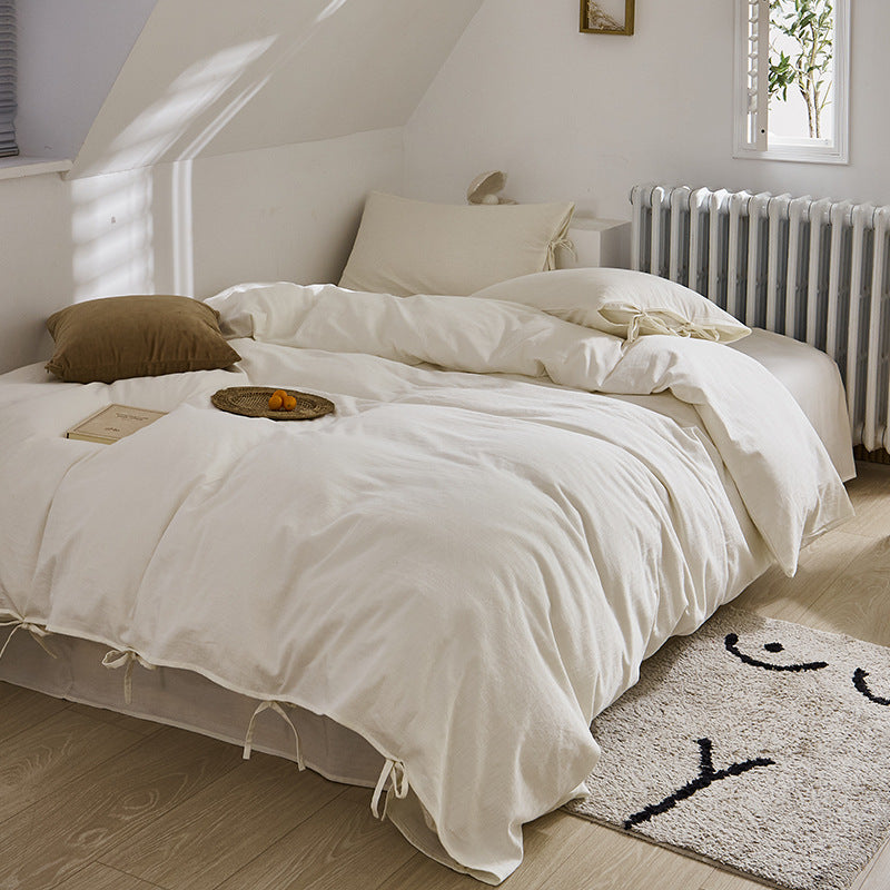 Cotton bedding set, solid color, with jacquard weave