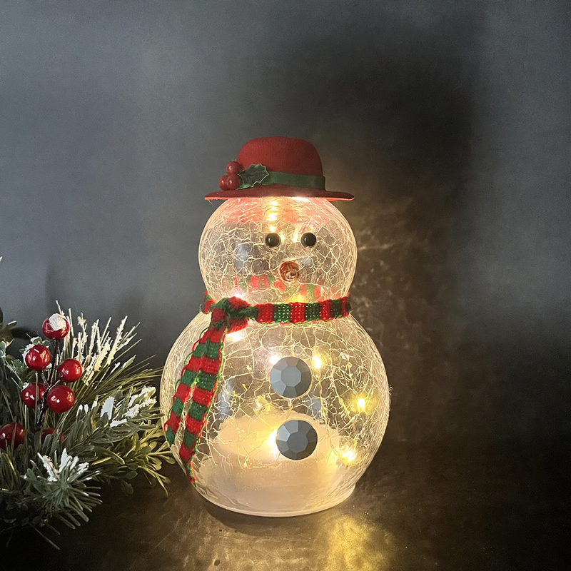 Decorative glass snowman figurine with lighting