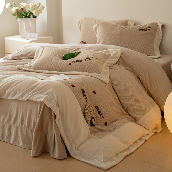 Milk fiber fleece bedding set, waffle texture, 4-piece