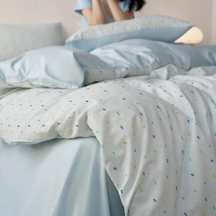 Cotton bedding set, yarn-dyed, dotted