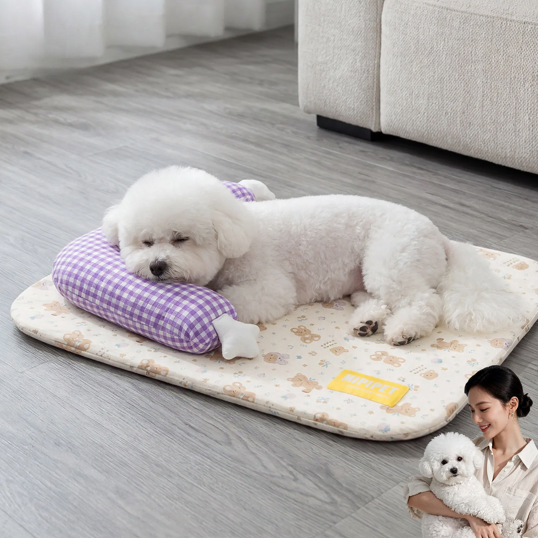 L-shaped pet bed with neck support