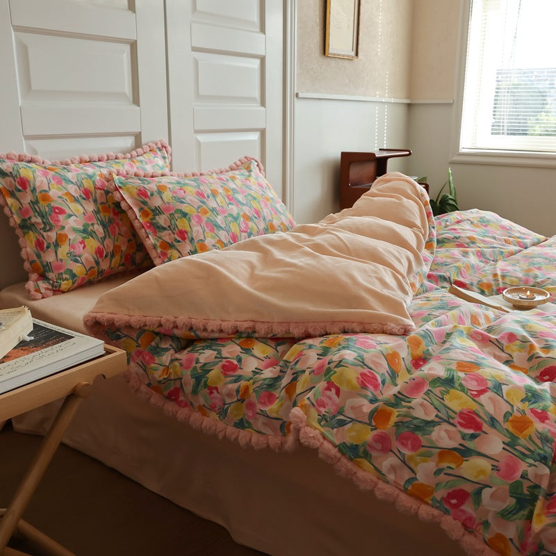 4-piece bedding set: cotton and milk fleece