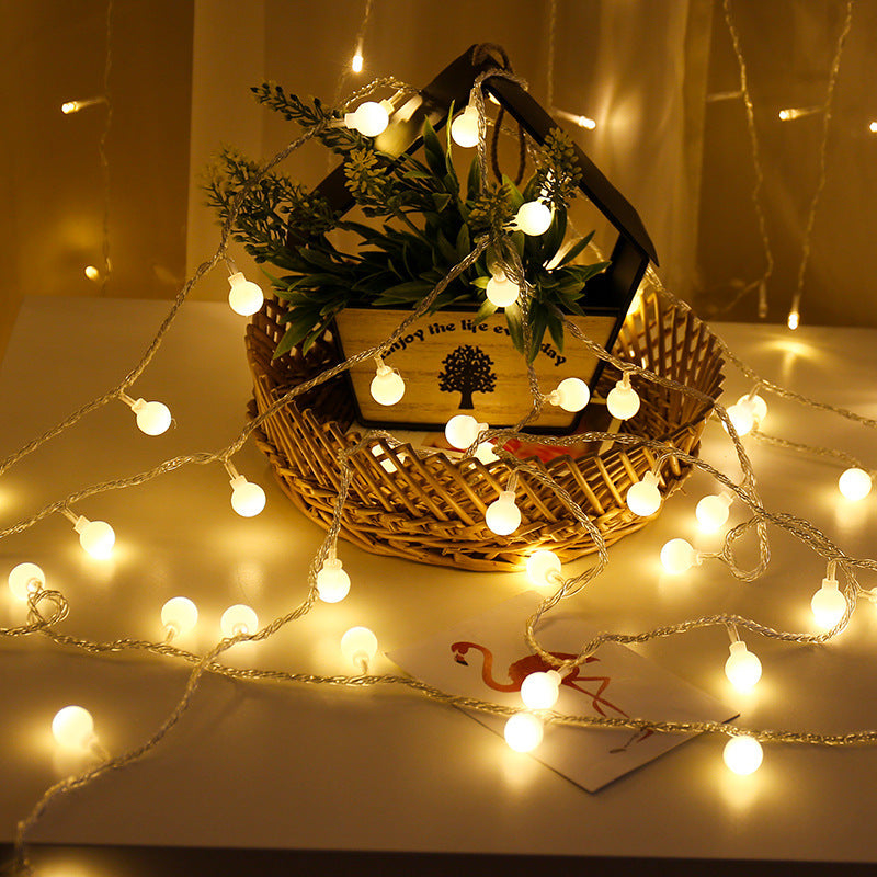 LED string lights with stars and balls for festive decoration