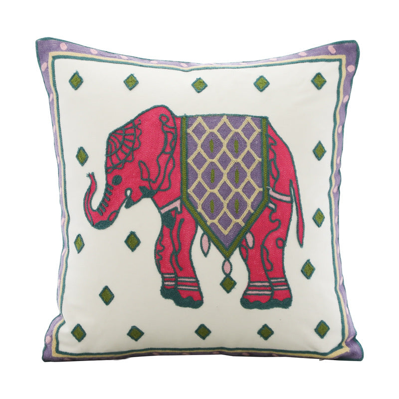 Embroidered cushion cover with elephant design, 45×45 cm