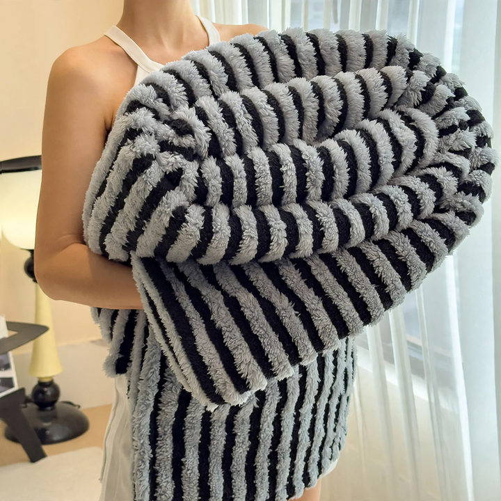 Modern milk fiber fleece throw blanket, striped, various sizes
