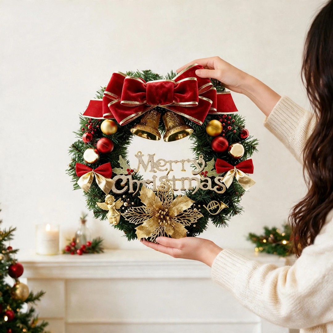 Christmas wreath with Merry Christmas lettering