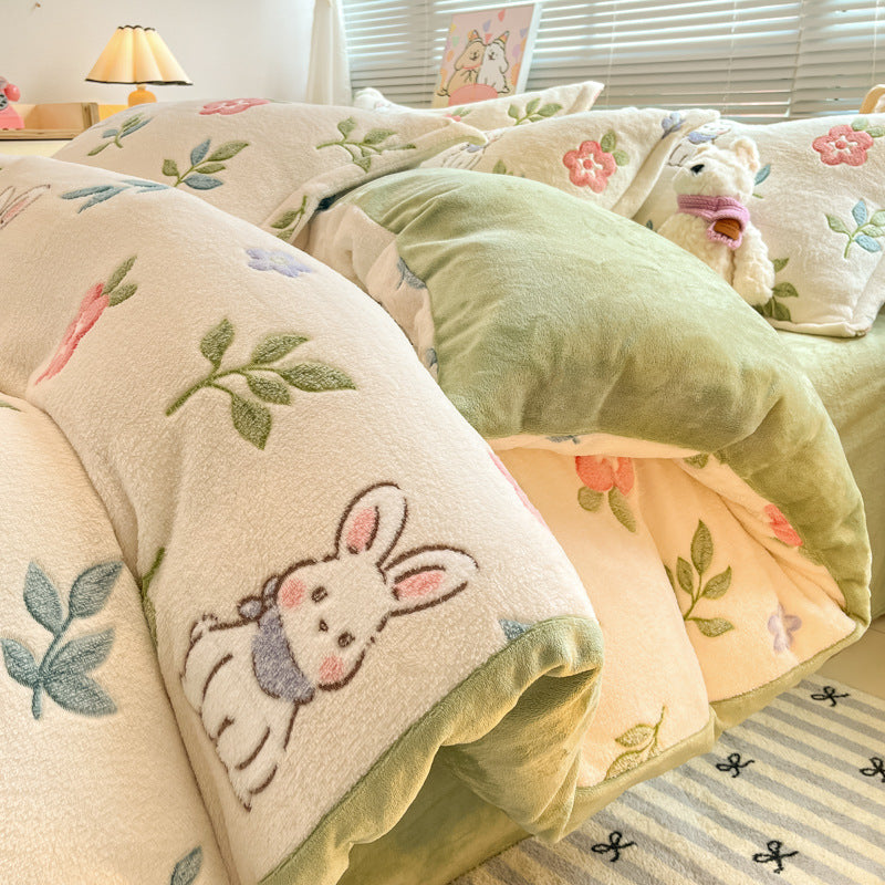 Winter bedding set made of milk fiber fleece, warm and soft