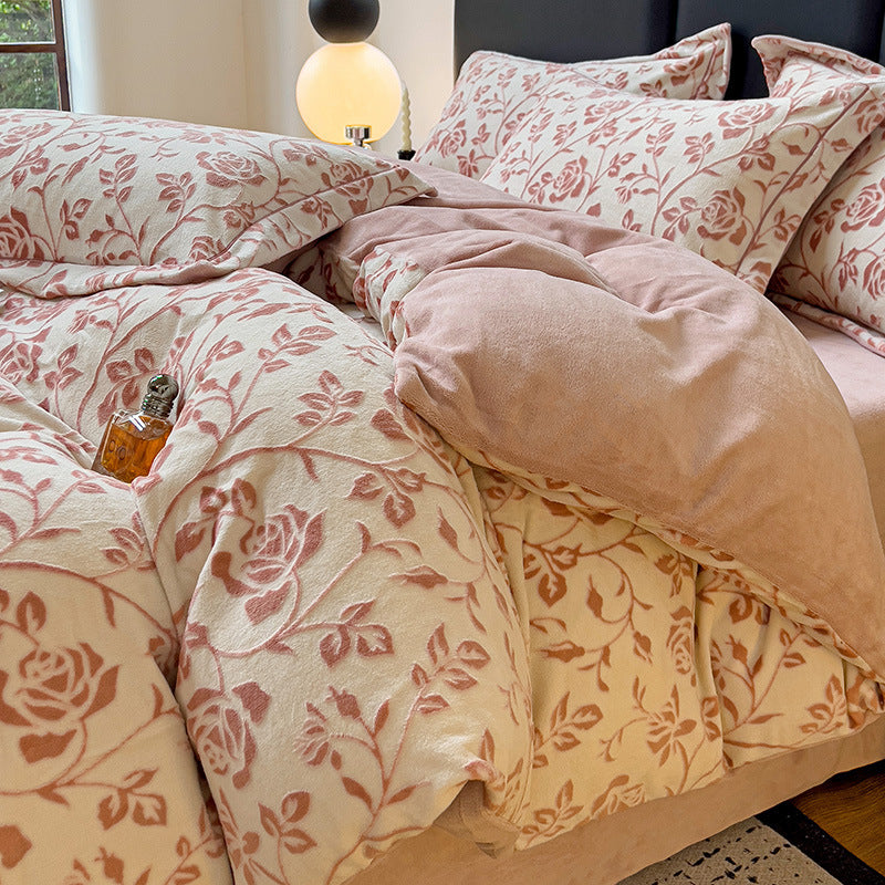 Milk fiber fleece bedding set with 6D embossing