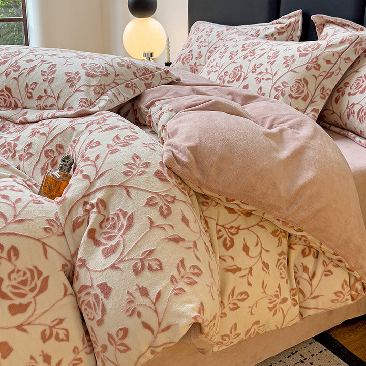 Milk fiber fleece bedding set with 6D embossing