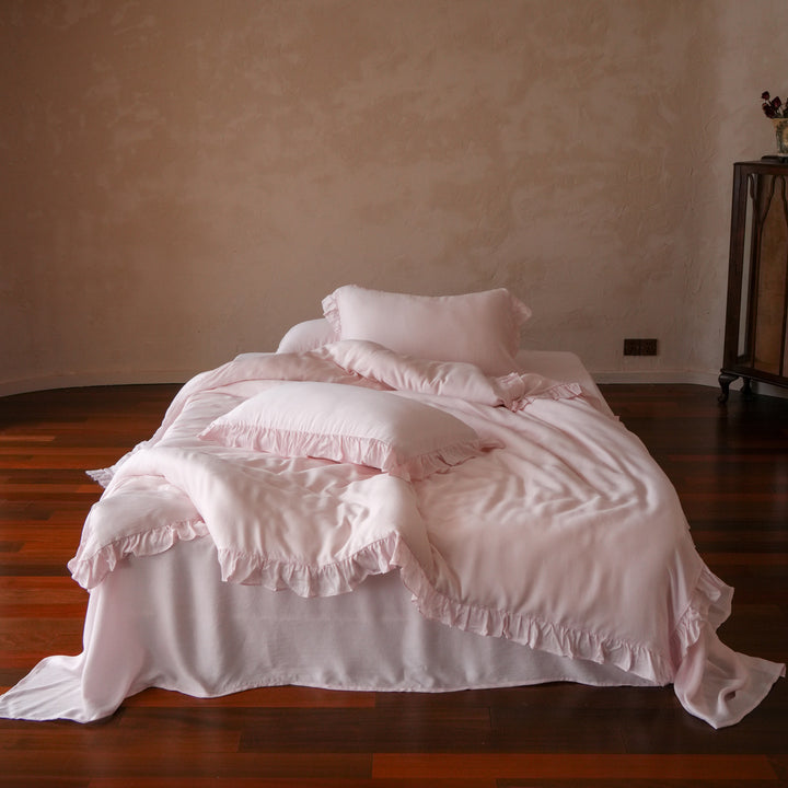 Tencel bedding set, 4-piece, with ruffles