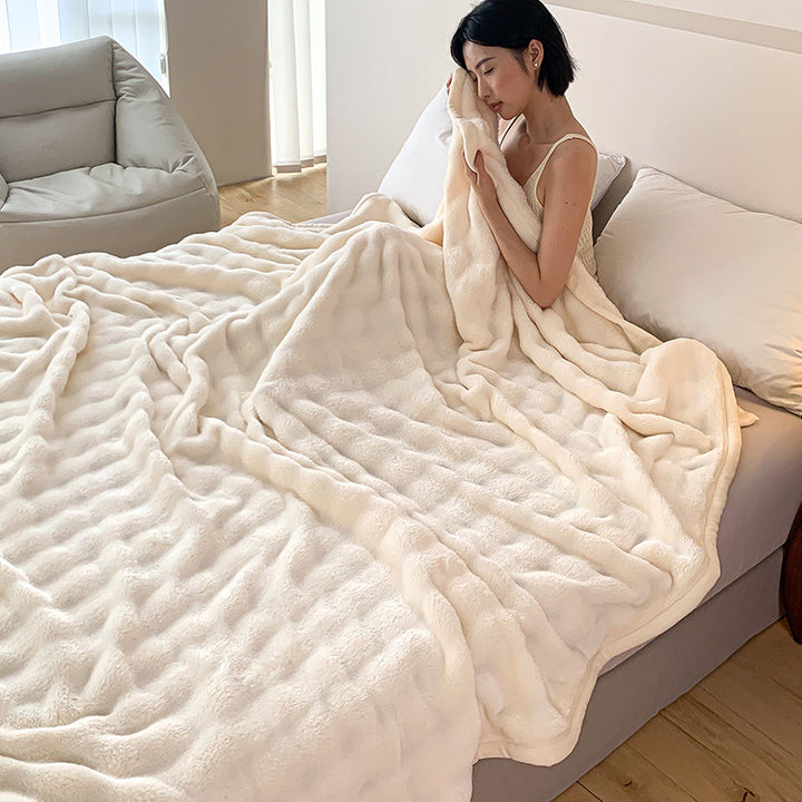 Fluffy cuddly blanket made of rabbit fur imitation