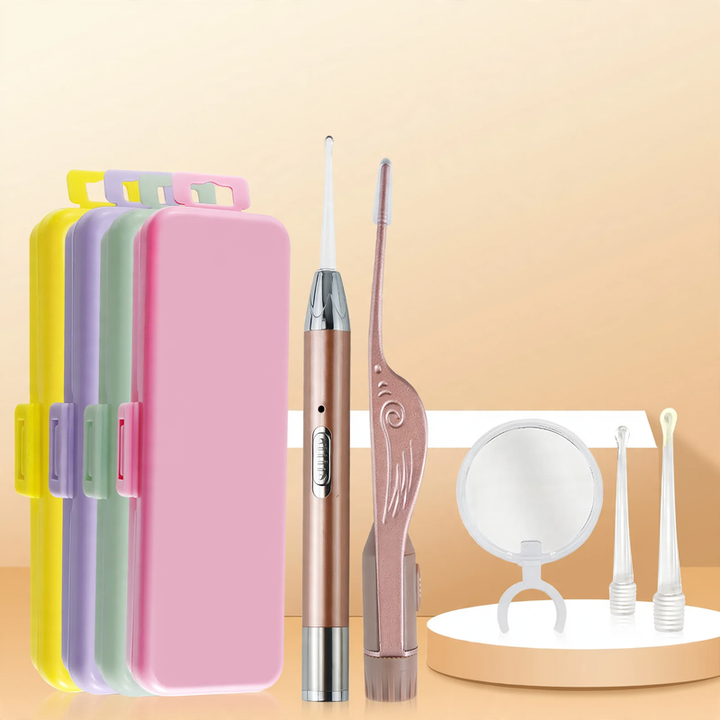 Illuminated ear cleaning set with tweezers