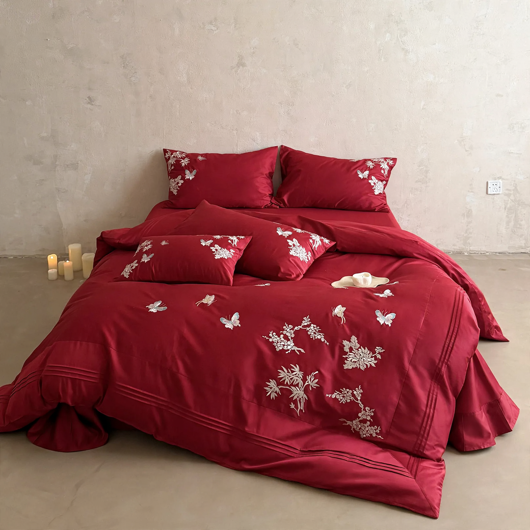 Luxury cotton bedding set, embroidered, festive
