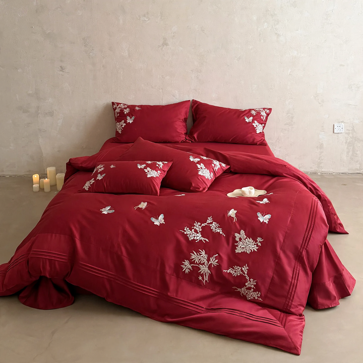 Luxury cotton bedding set, embroidered, festive
