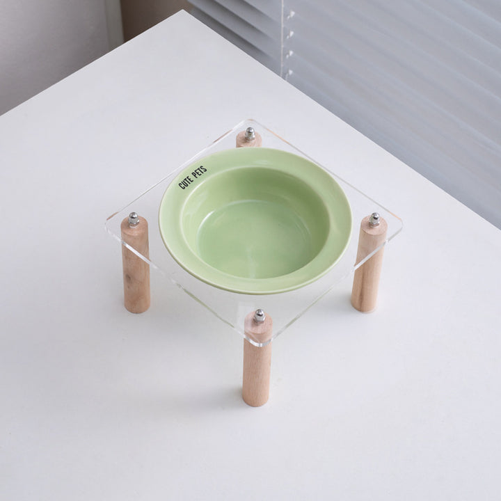 Ceramic double bowl with elevated stand