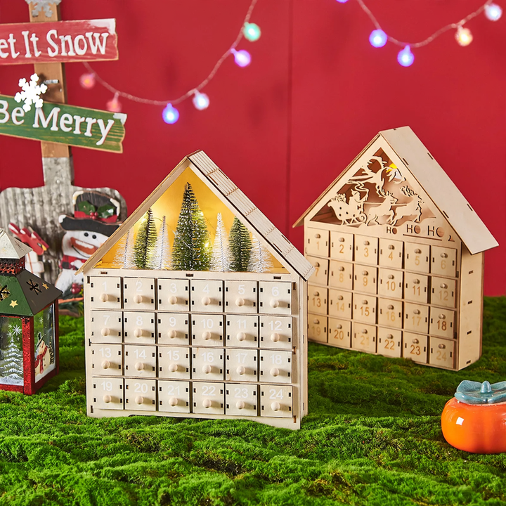 Illuminated wooden advent calendar with LED